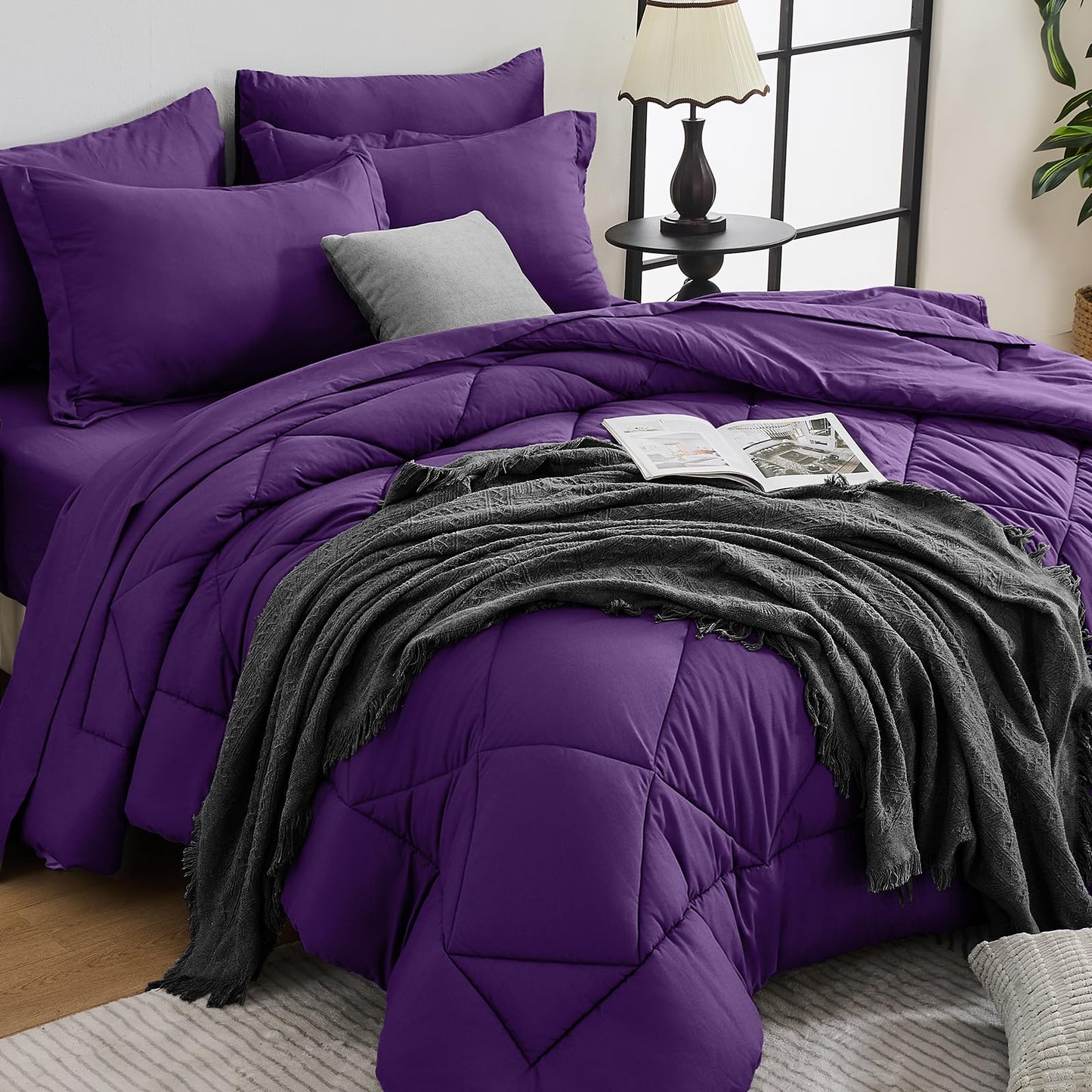 Comforter Set 7 Piece Bed in a Bag All Season Down Alternative Bedding