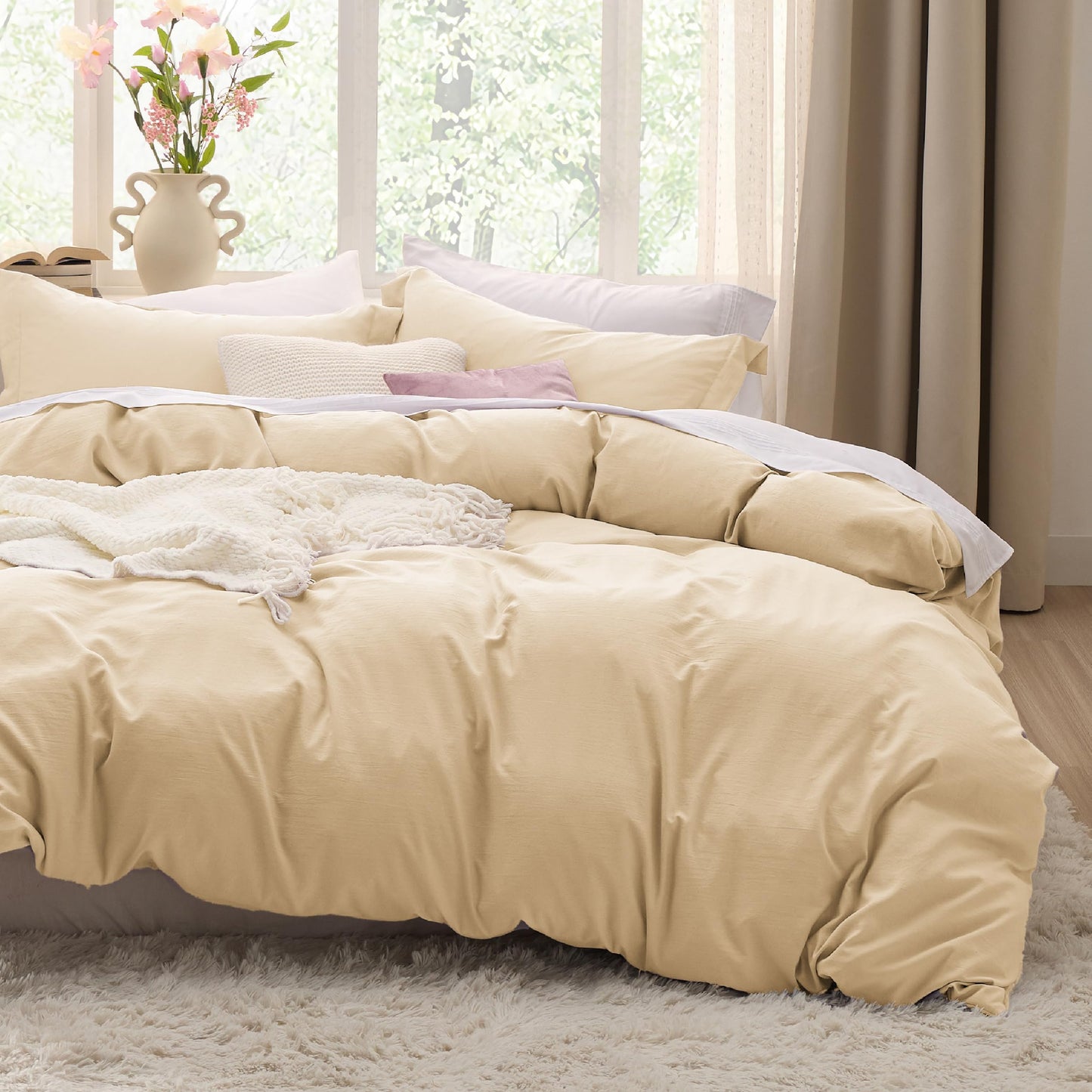 Soft Prewashed Duvet Cover Set Zipper Closure Pillow Covers Lightweight Bedding