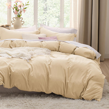 Soft Prewashed Duvet Cover Set Zipper Closure Pillow Covers Lightweight Bedding