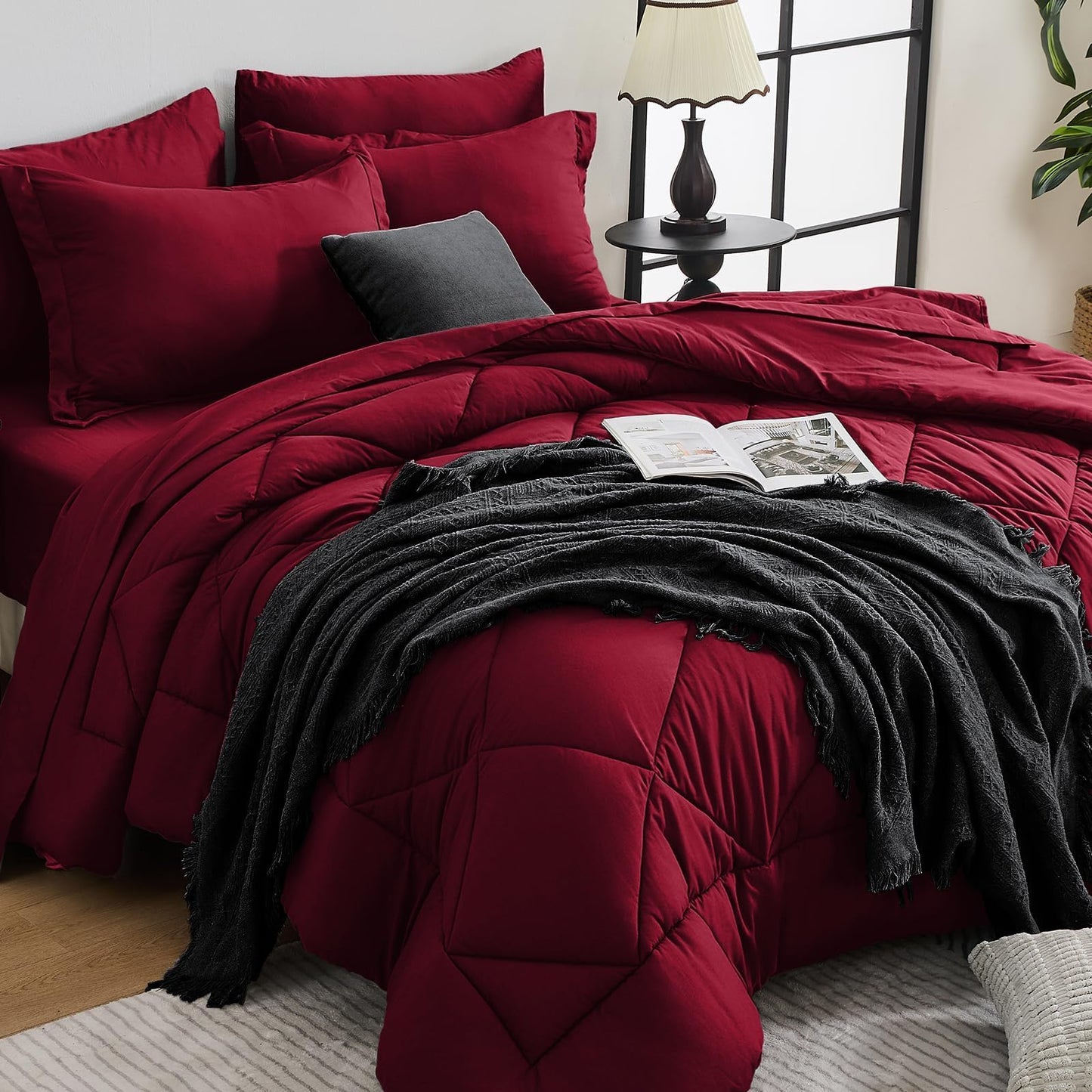 Comforter Set 7 Piece Bed in a Bag All Season Down Alternative Bedding