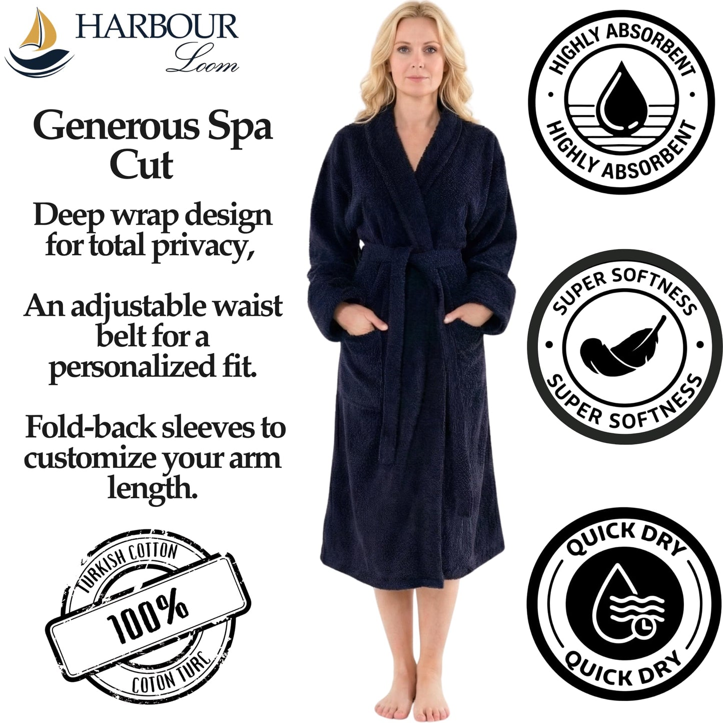 Turkish Cotton Terry Bathrobe Women Soft Absorbent Spa Hotel Robe
