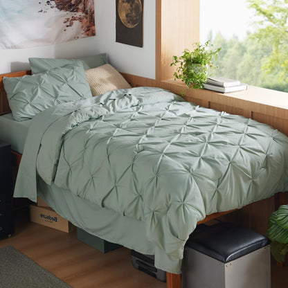 Pintuck Comforter Set Bed in a Bag 7 Piece All Season Bedding