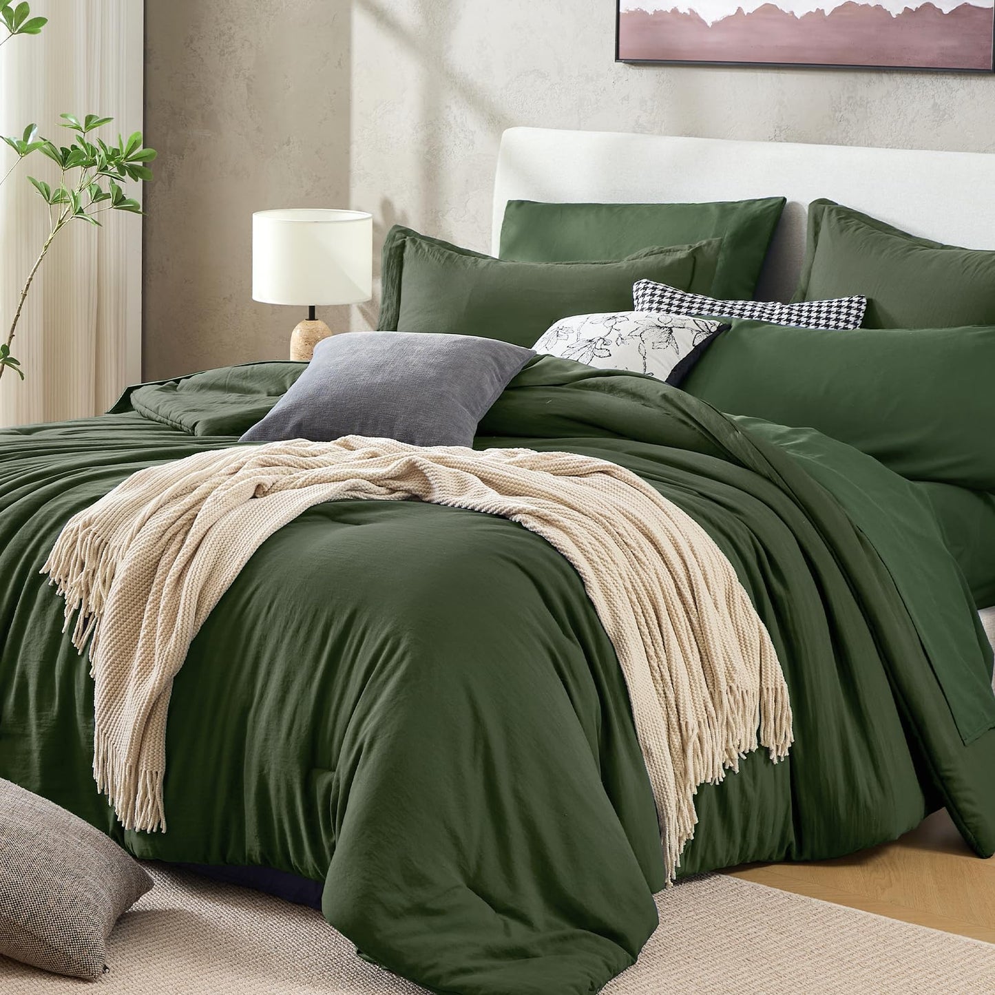 Washed Cotton Comforter Set 7 Piece Bed in a Bag Soft Breathable Bedding