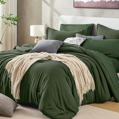 Washed Cotton Comforter Set 7 Piece Bed in a Bag Soft Breathable Bedding