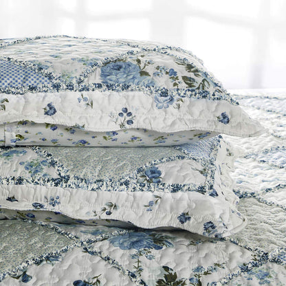 Patchwork Quilt Set Reversible 3 Piece Lightweight Floral Coverlet Bedding