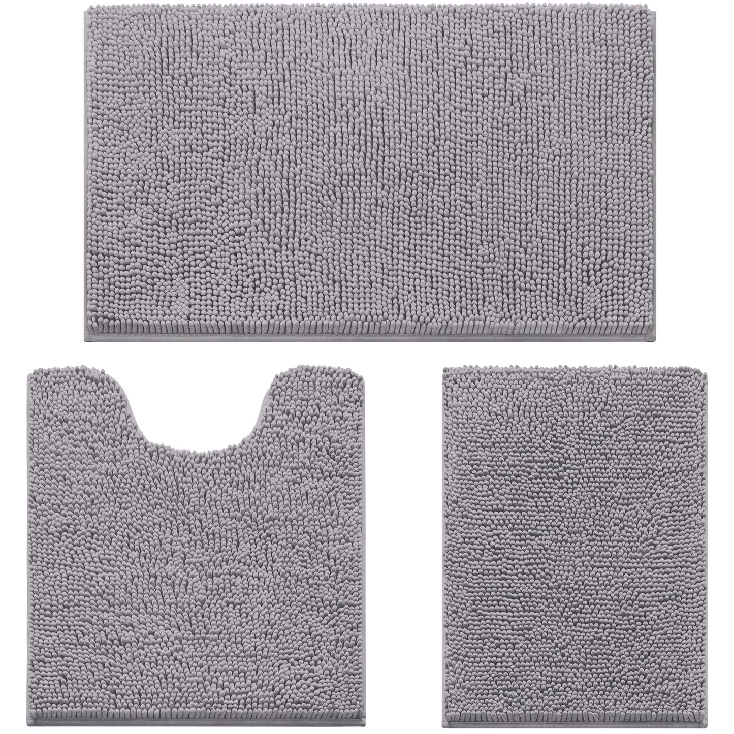 Chenille Bathroom Rug Set 3 Piece Ultra Soft Non Slip Absorbent Bath Mat