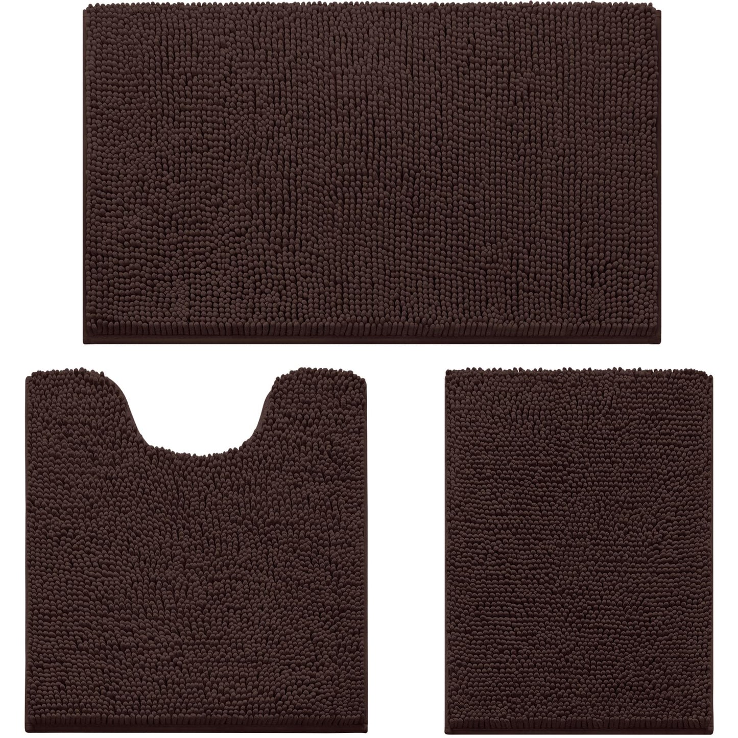 Chenille Bathroom Rug Set 3 Piece Ultra Soft Non Slip Absorbent Bath Mat