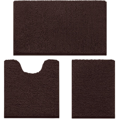 Chenille Bathroom Rug Set 3 Piece Ultra Soft Non Slip Absorbent Bath Mat
