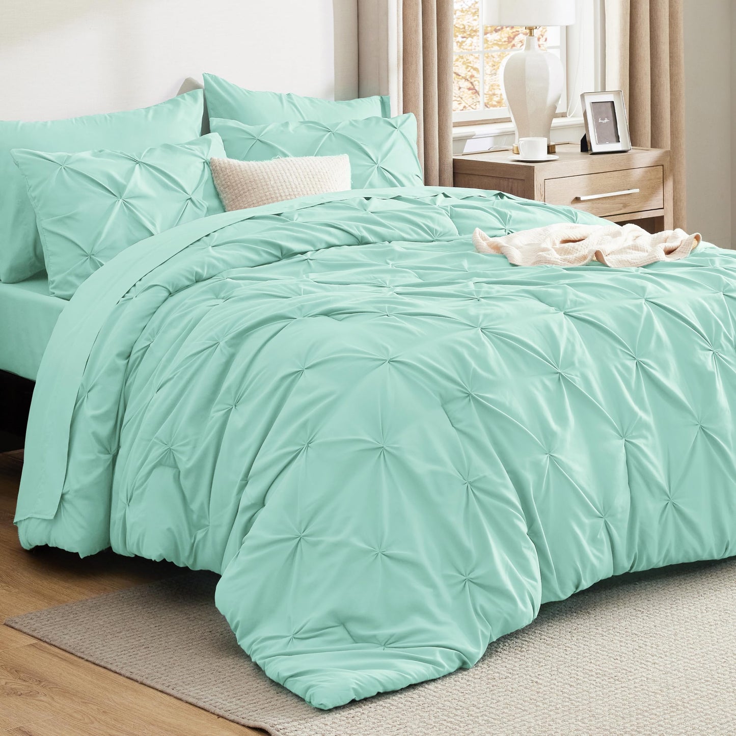 Pintuck Comforter Set Bed in a Bag 7 Piece All Season Bedding