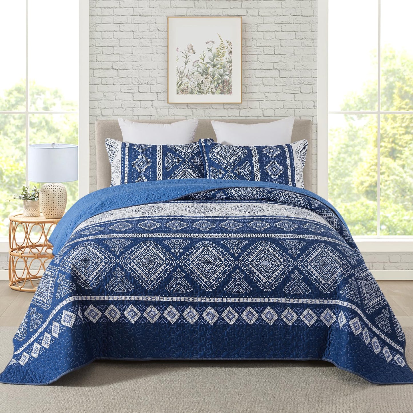 Floral Quilt Set 3 Piece Oversized Bedspread Coverlet Set Lightweight Bedding
