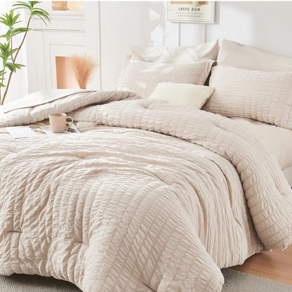 Seersucker Comforter Set 7 Piece All Season Bed in a Bag Bedding Set