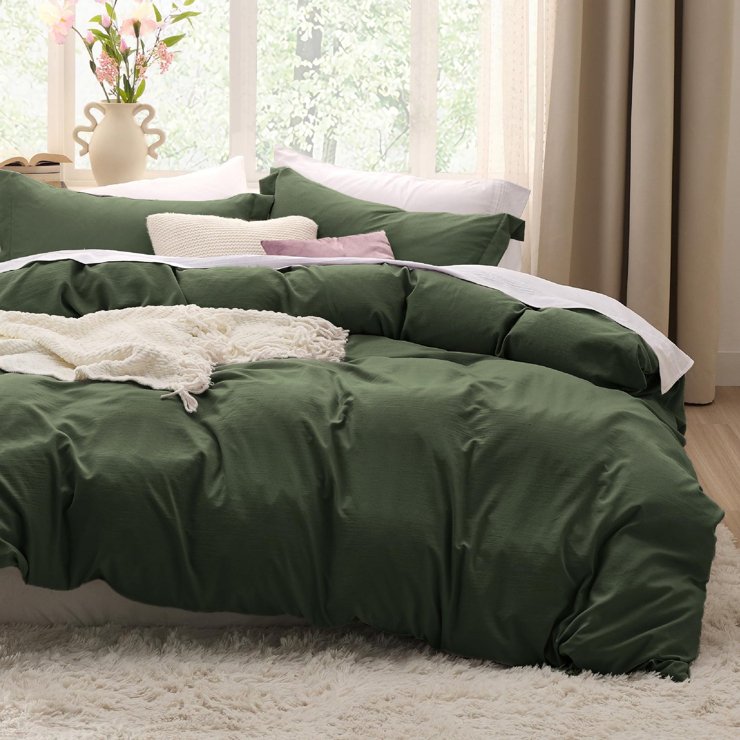 Soft Prewashed Duvet Cover Set Zipper Closure Pillow Covers Lightweight Bedding