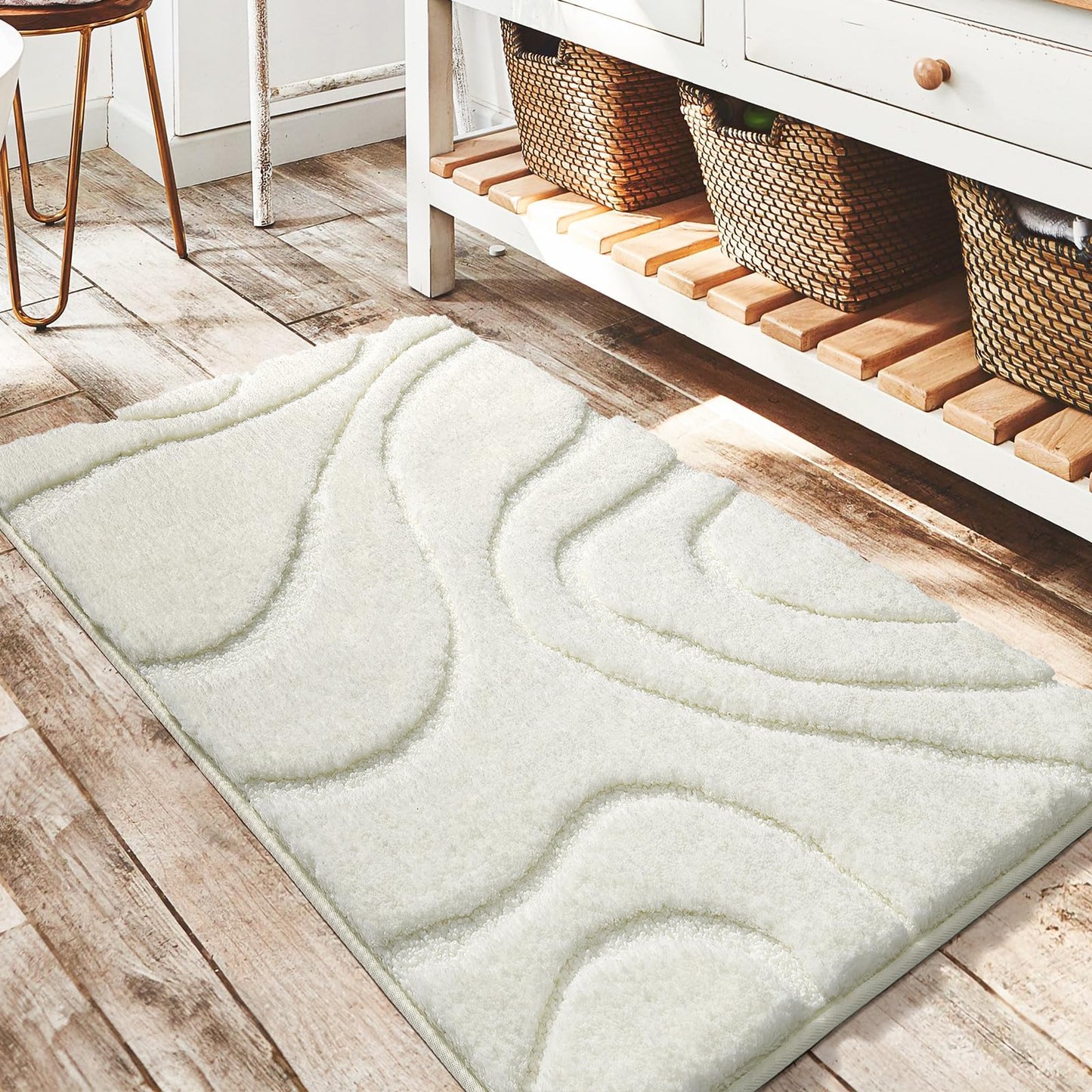 Plush Microfiber Bath Rug Non Slip Absorbent Bathroom Floor Mat Machine Washable