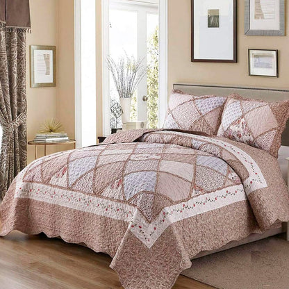 Patchwork Quilt Set Reversible 3 Piece Lightweight Floral Coverlet Bedding