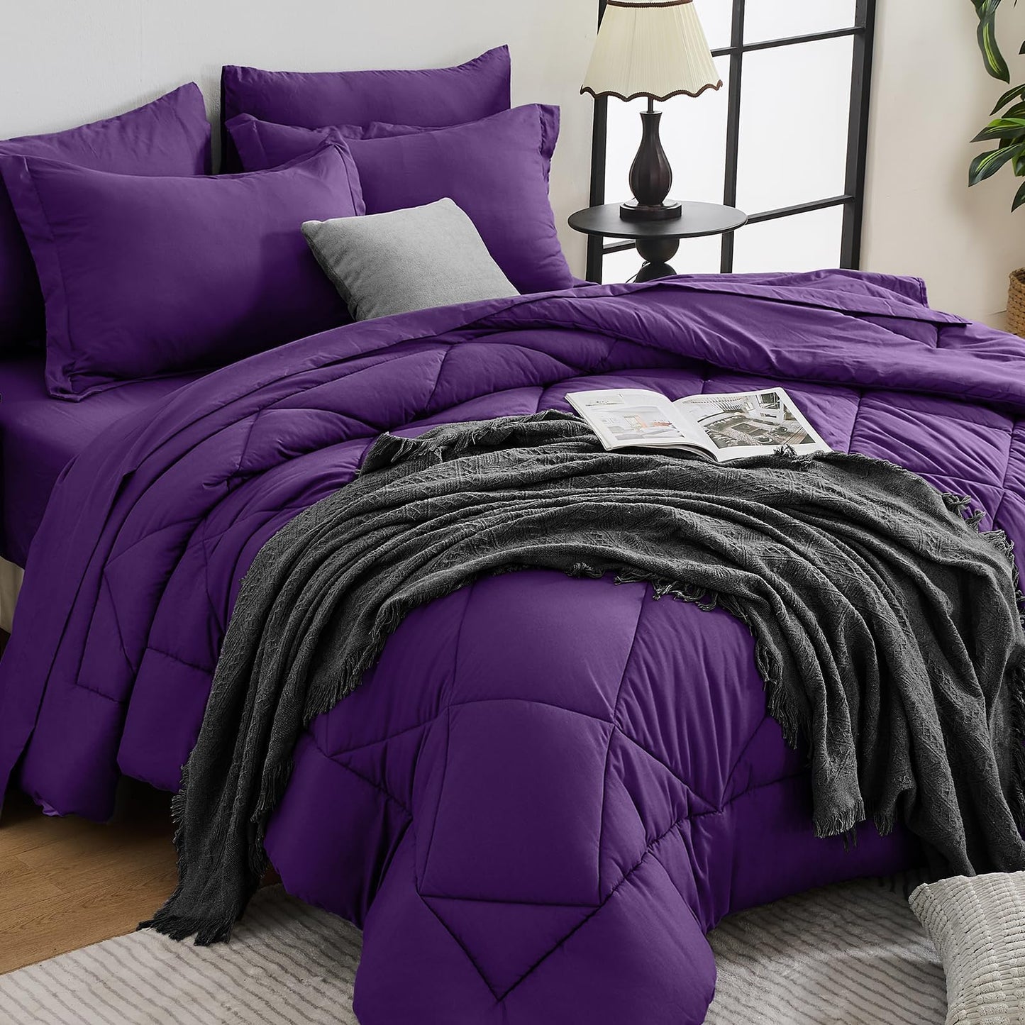 Comforter Set 7 Piece Bed in a Bag All Season Down Alternative Bedding