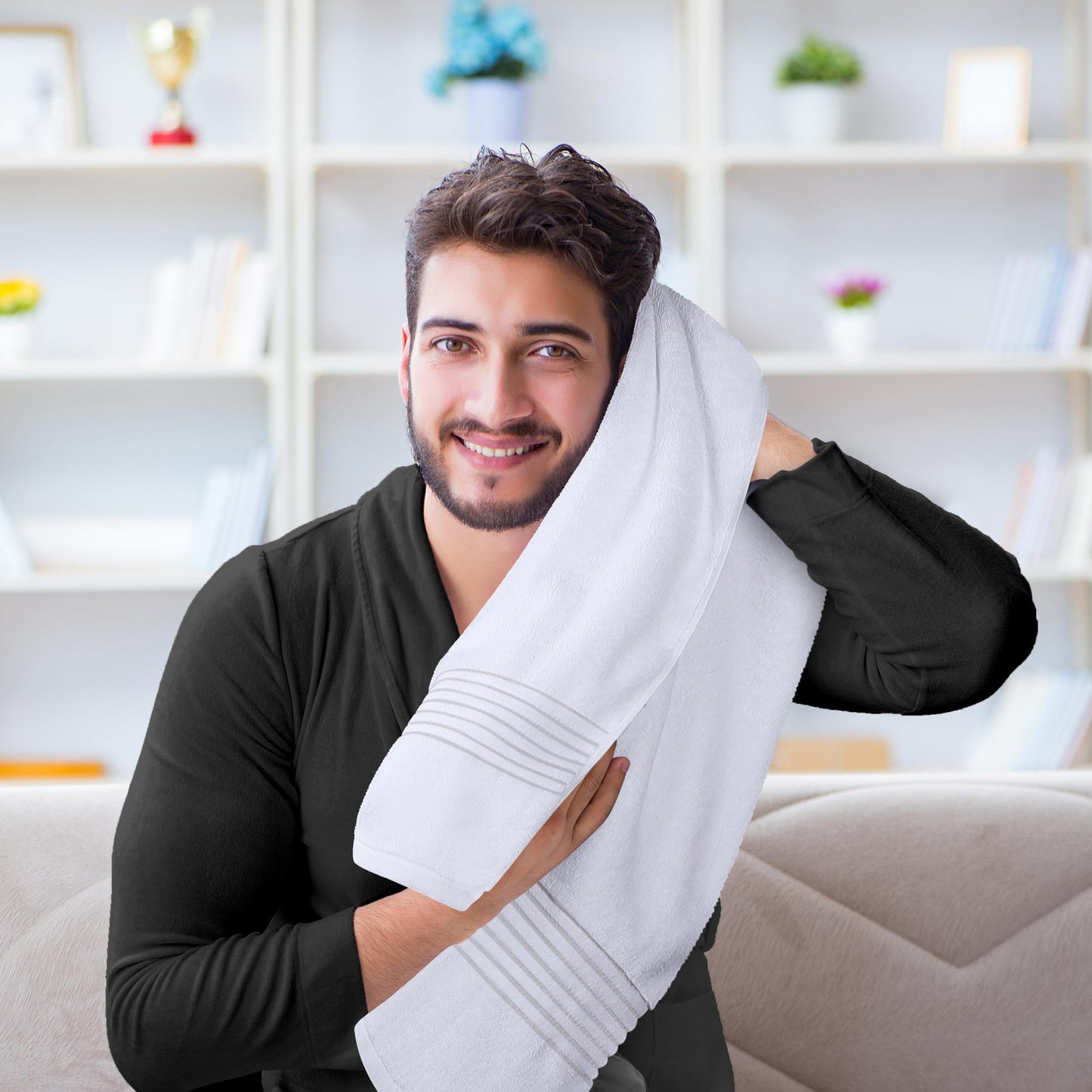 Cotton Bath Towel Set 27x54 Ring Spun Soft Absorbent 12 Pack White