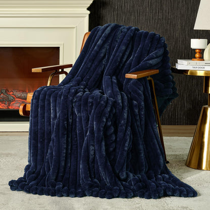 Amélie Home Jacquard Stripe Faux Fur Throw Blanket