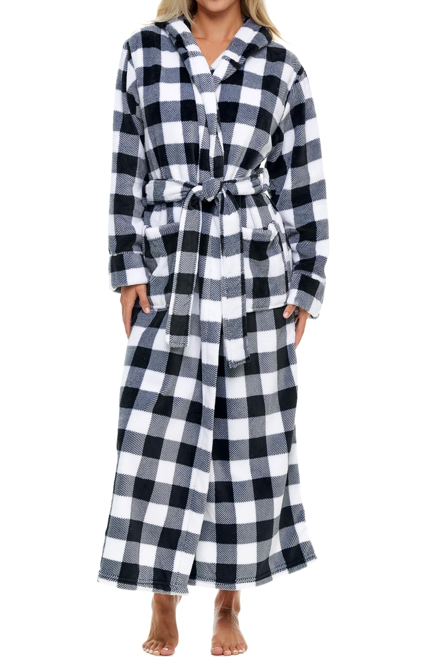 Plush Fleece Hooded Bathrobe Women Long Plus Size Soft Lounge Robe