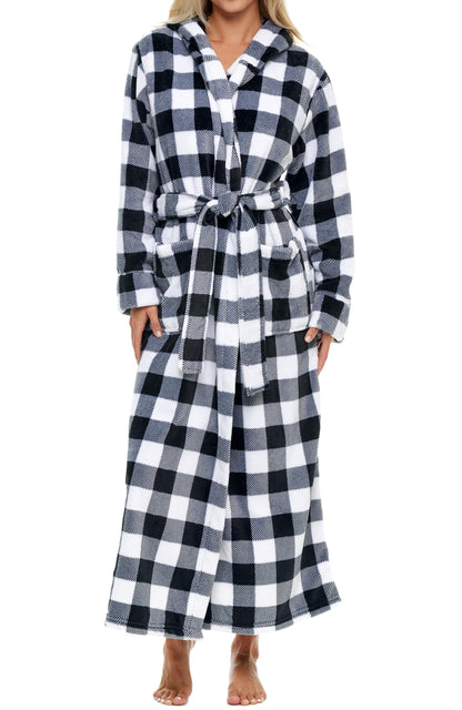 Plush Fleece Hooded Bathrobe Women Long Plus Size Soft Lounge Robe
