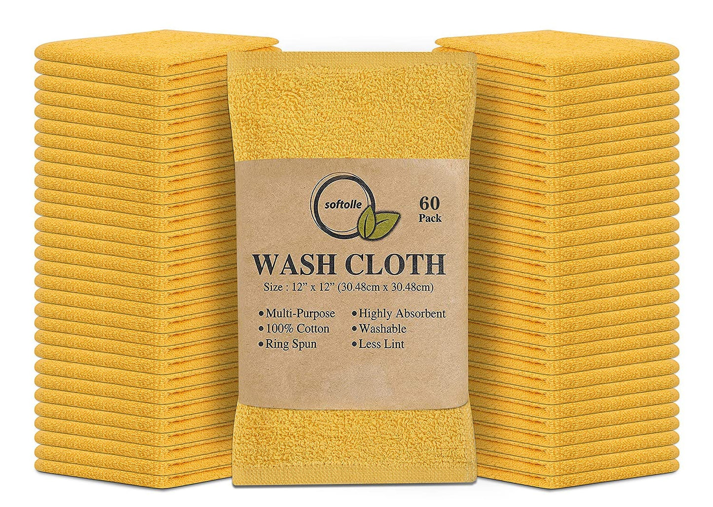 Cotton Washcloth Set 24 Pack Soft Absorbent Face Towels Ring Spun 12x12