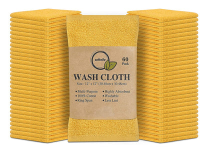 Cotton Washcloth Set 24 Pack Soft Absorbent Face Towels Ring Spun 12x12