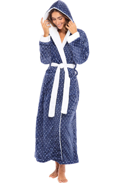 Plush Fleece Hooded Bathrobe Women Long Plus Size Soft Lounge Robe