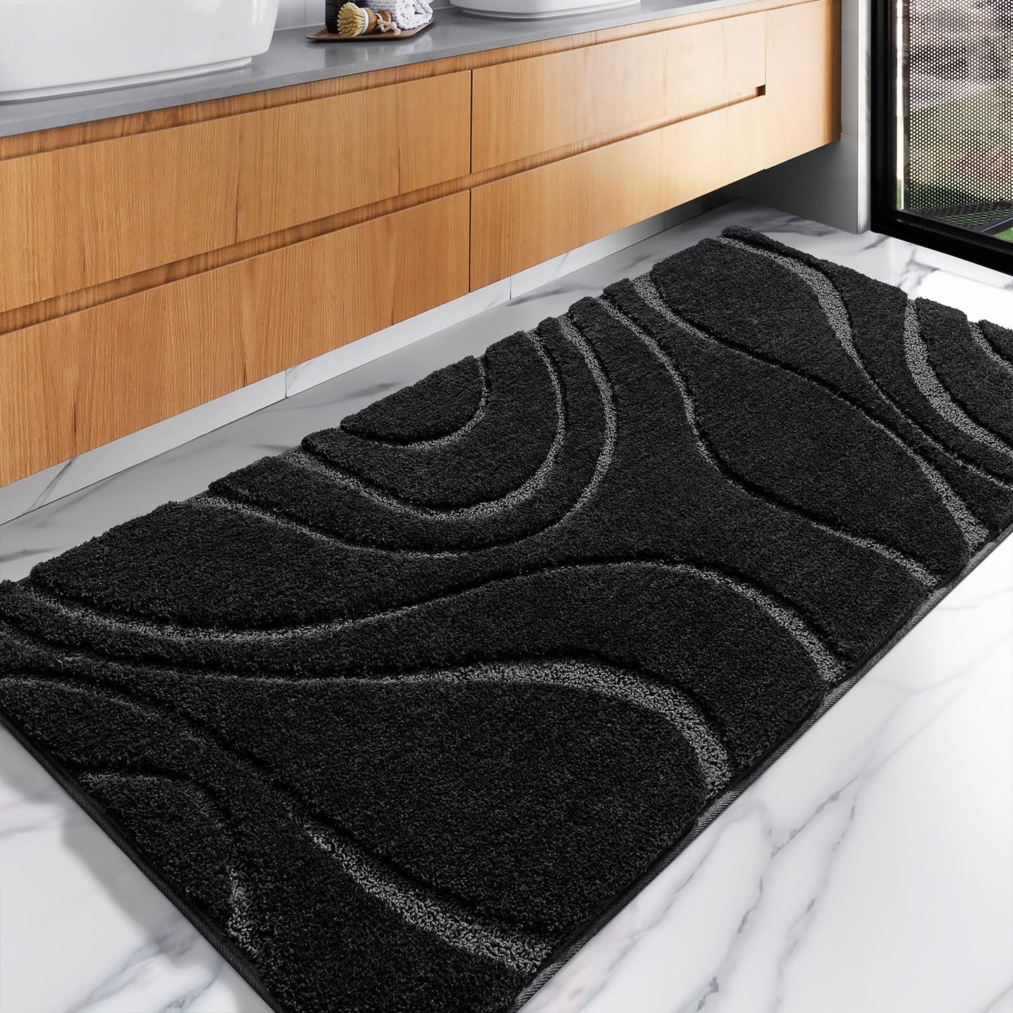 Plush Microfiber Bath Rug Non Slip Absorbent Bathroom Floor Mat Machine Washable