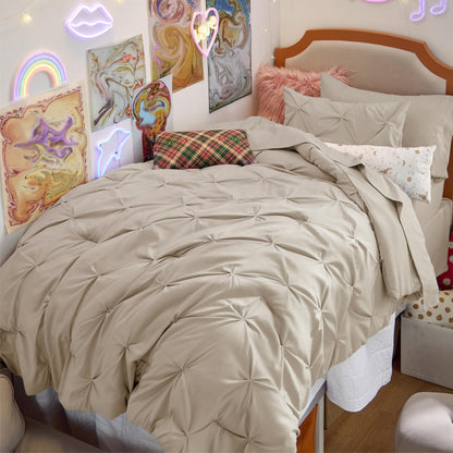 Pintuck Comforter Set Bed in a Bag 7 Piece All Season Bedding