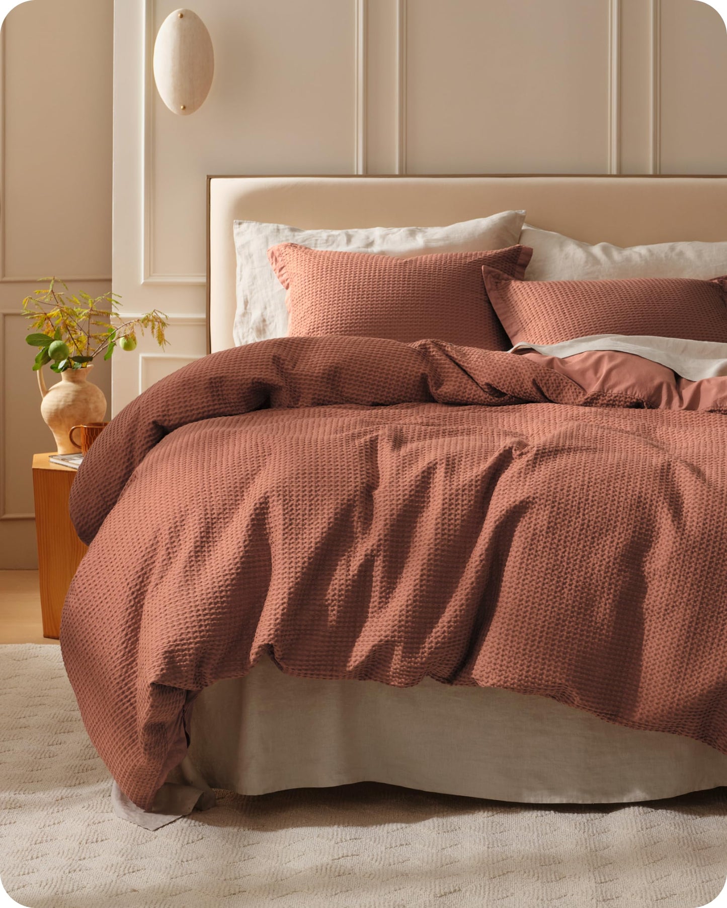 Cotton Waffle Weave Duvet Cover Set 100% Breathable All Season Bedding