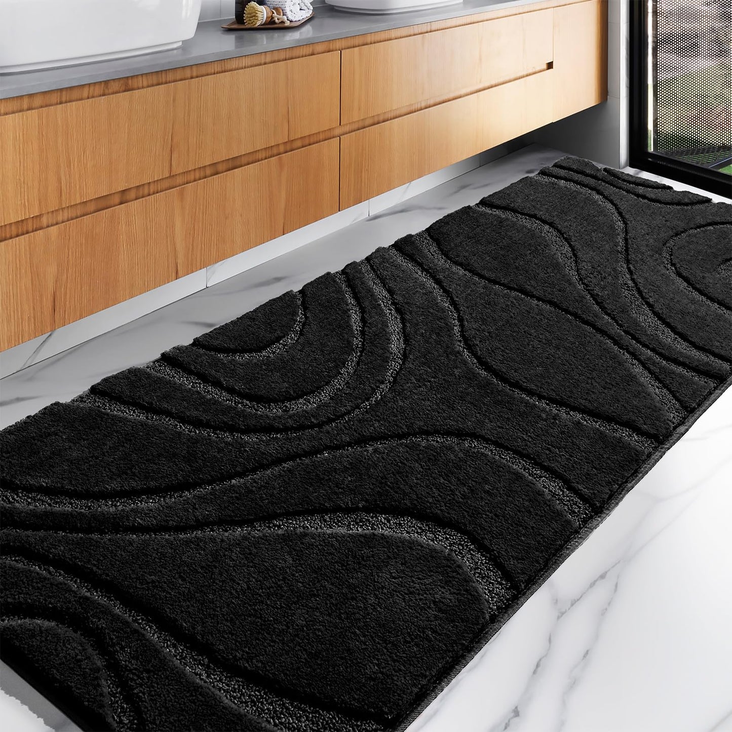 Plush Microfiber Bath Rug Non Slip Absorbent Bathroom Floor Mat Machine Washable
