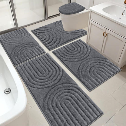 Microfiber Bath Rug Set Non Slip Contour Toilet U Shaped Bathroom Mat
