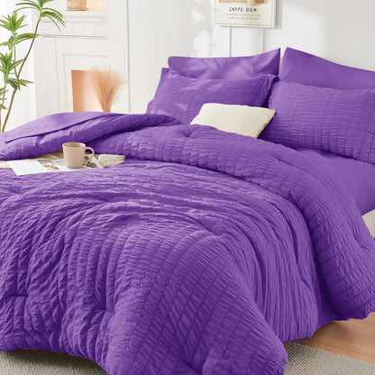 Seersucker Comforter Set 7 Piece All Season Bed in a Bag Bedding Set