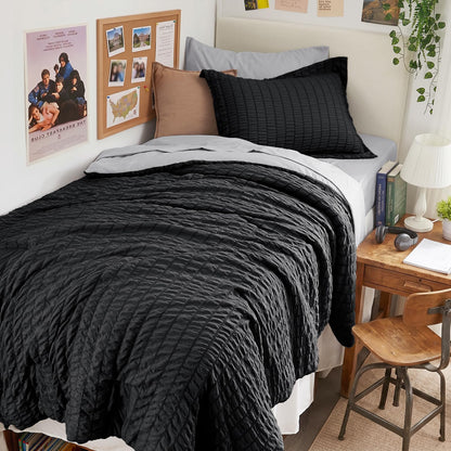 Seersucker Comforter Set 7 Piece All Season Bed in a Bag Bedding Set