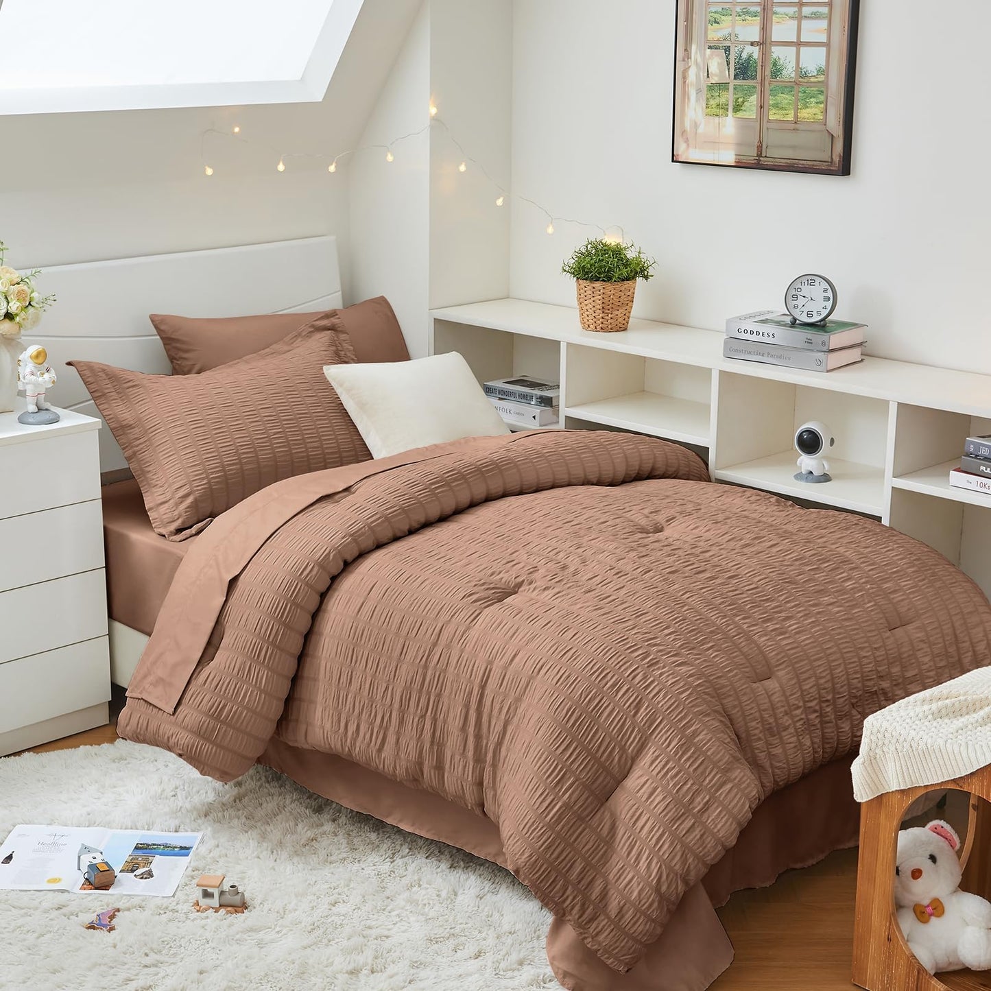 Seersucker Comforter Set 7 Piece All Season Bed in a Bag Bedding Set