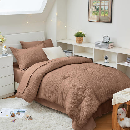 Seersucker Comforter Set 7 Piece All Season Bed in a Bag Bedding Set