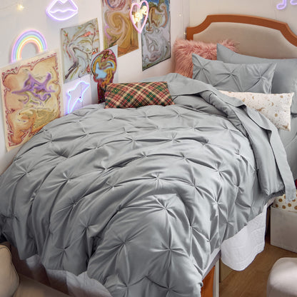 Pintuck Comforter Set Bed in a Bag 7 Piece All Season Bedding