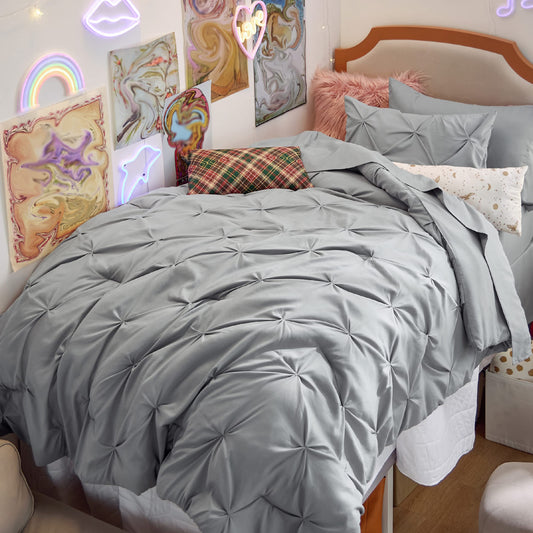 Pintuck Comforter Set Bed in a Bag 7 Piece All Season Bedding