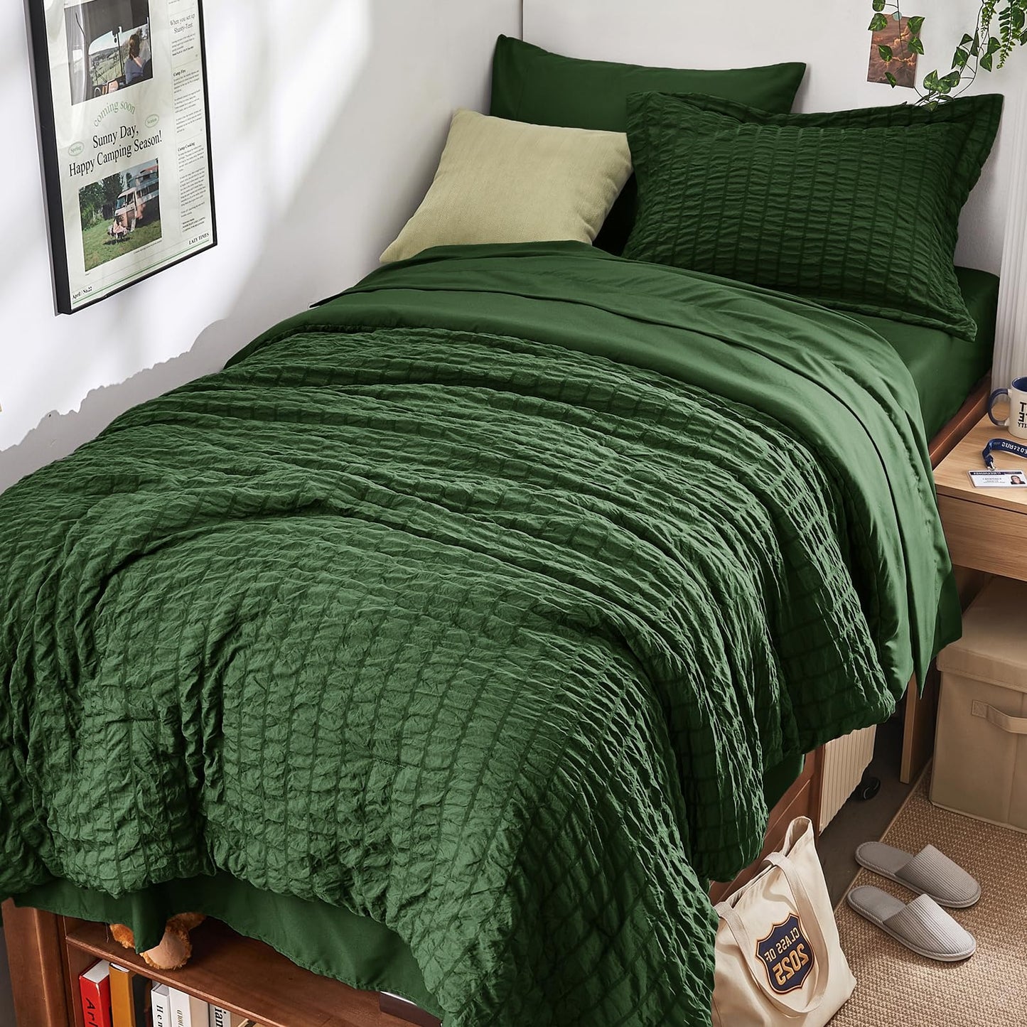 Seersucker Comforter Set 7 Piece All Season Bed in a Bag Bedding Set