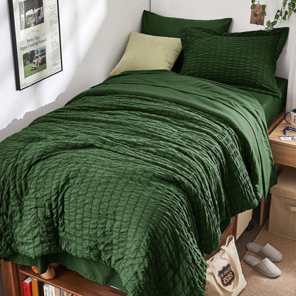 Seersucker Comforter Set 7 Piece All Season Bed in a Bag Bedding Set