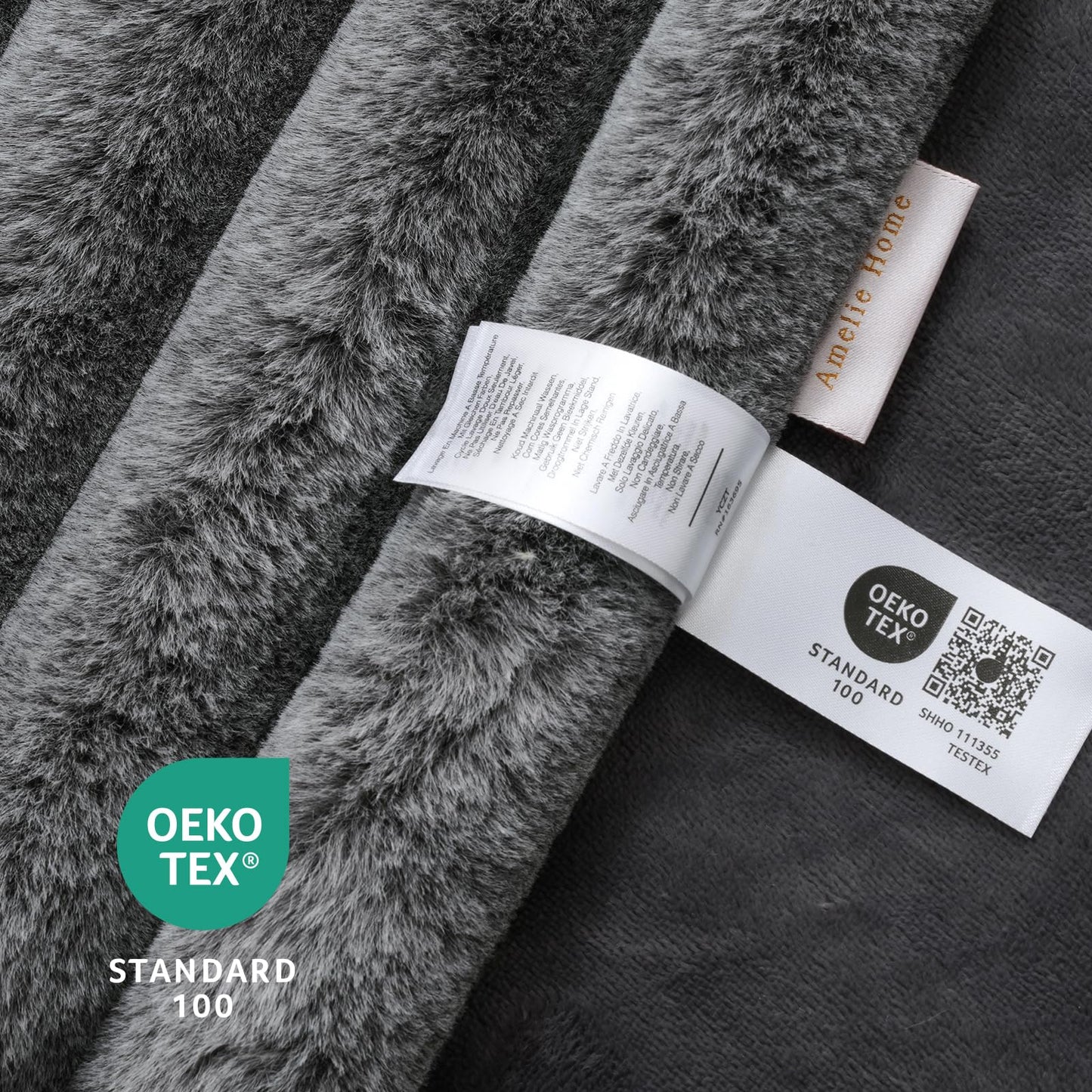Amélie Home Jacquard Stripe Faux Fur Throw Blanket
