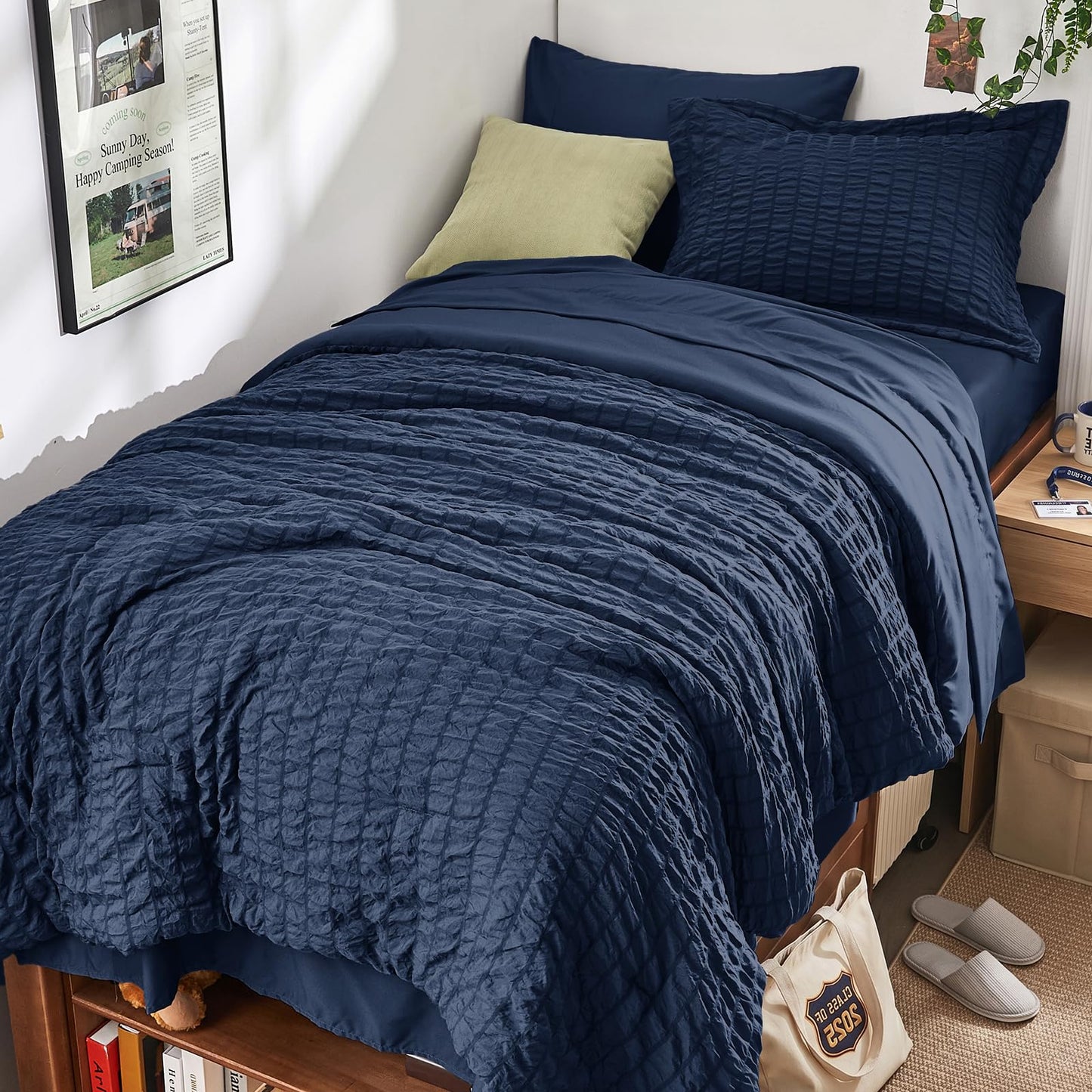 Seersucker Comforter Set 7 Piece All Season Bed in a Bag Bedding Set