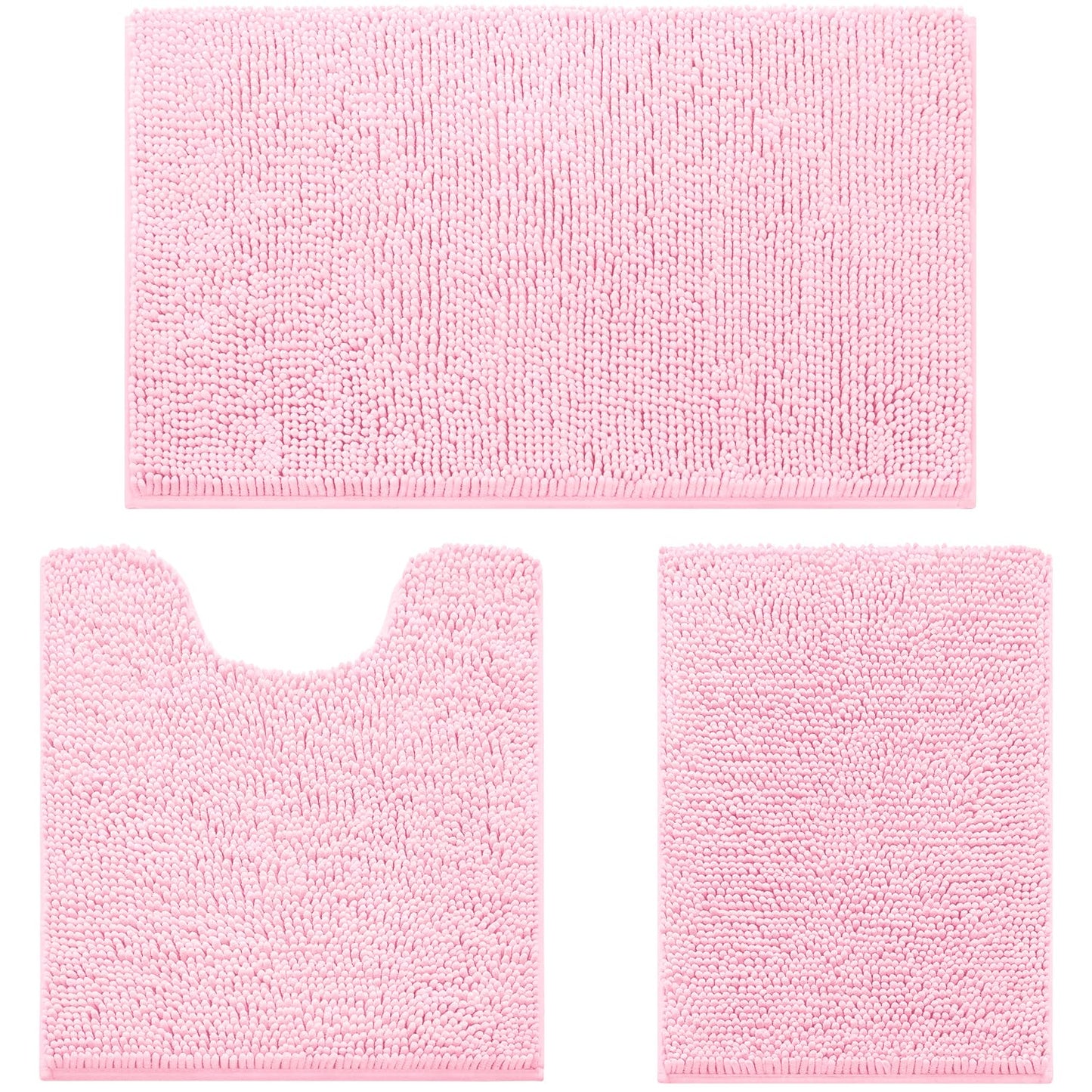 Chenille Bathroom Rug Set 3 Piece Ultra Soft Non Slip Absorbent Bath Mat