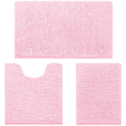 Chenille Bathroom Rug Set 3 Piece Ultra Soft Non Slip Absorbent Bath Mat