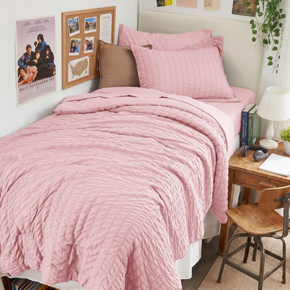 Seersucker Comforter Set 7 Piece All Season Bed in a Bag Bedding Set