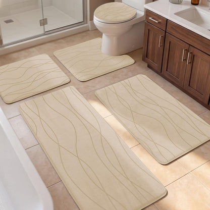 Memory Foam Bath Rug Set Non Slip Absorbent Quick Dry Bathroom Mat