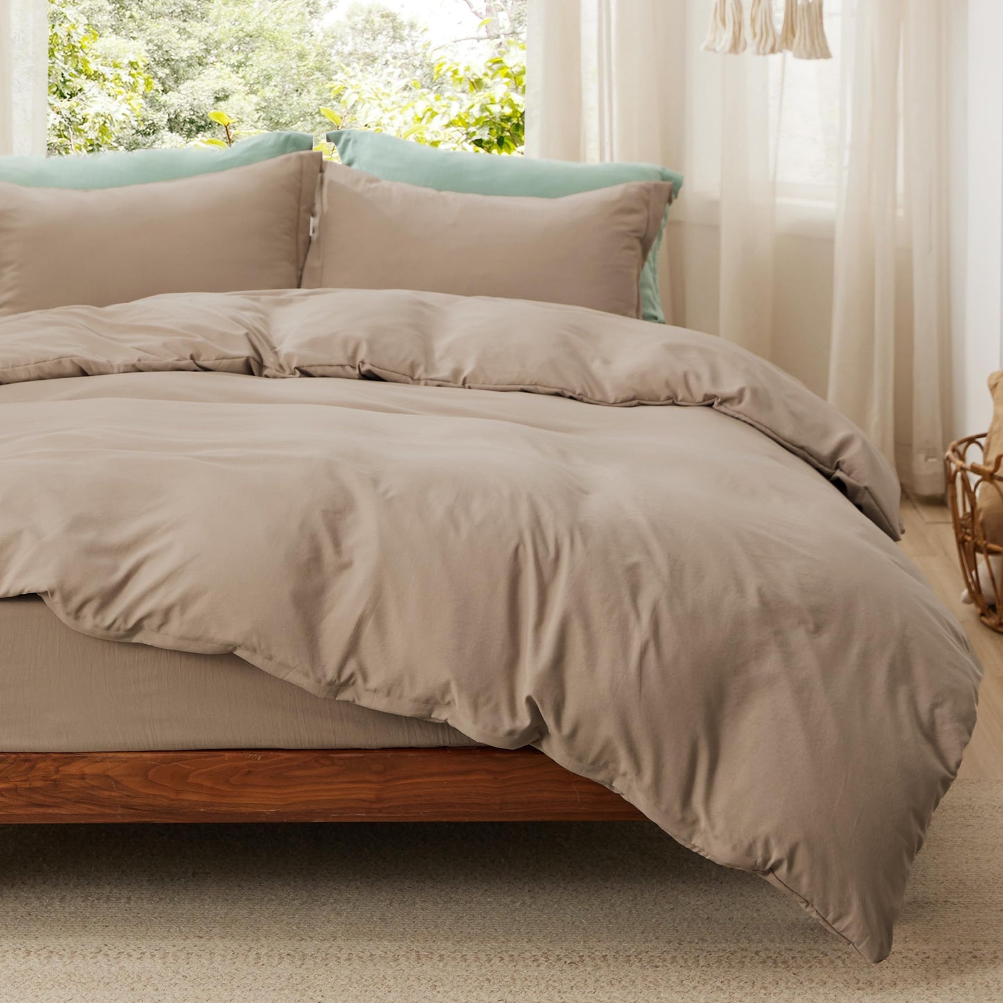 Soft Prewashed Duvet Cover Set Zipper Closure Pillow Covers Lightweight Bedding