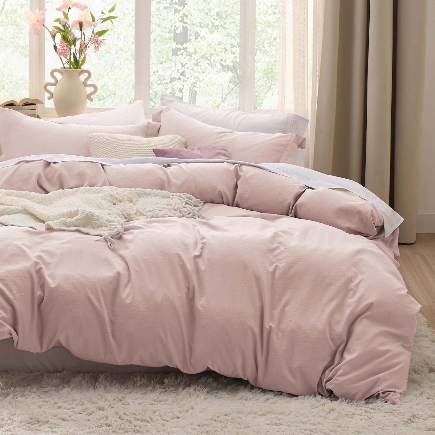 Soft Prewashed Duvet Cover Set Zipper Closure Pillow Covers Lightweight Bedding