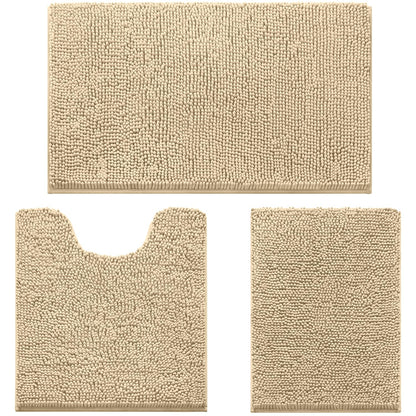 Chenille Bathroom Rug Set 3 Piece Ultra Soft Non Slip Absorbent Bath Mat