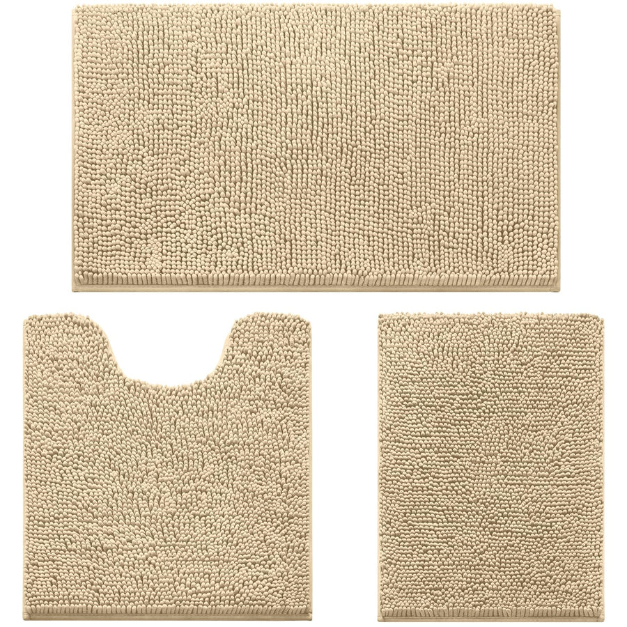Chenille Bathroom Rug Set 3 Piece Ultra Soft Non Slip Absorbent Bath Mat