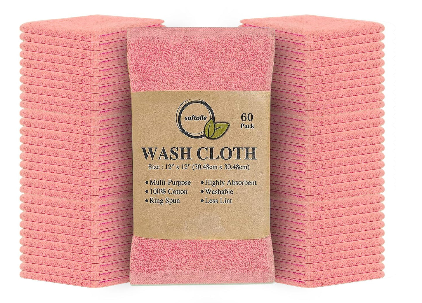 Cotton Washcloth Set 24 Pack Soft Absorbent Face Towels Ring Spun 12x12